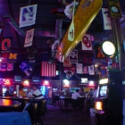 How many bars have canoes hanging from the cieling?